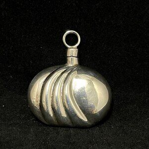 Flask Perfume Bottle Pendant Ribbed Design Screw Dauber Mexico Sterling Silver